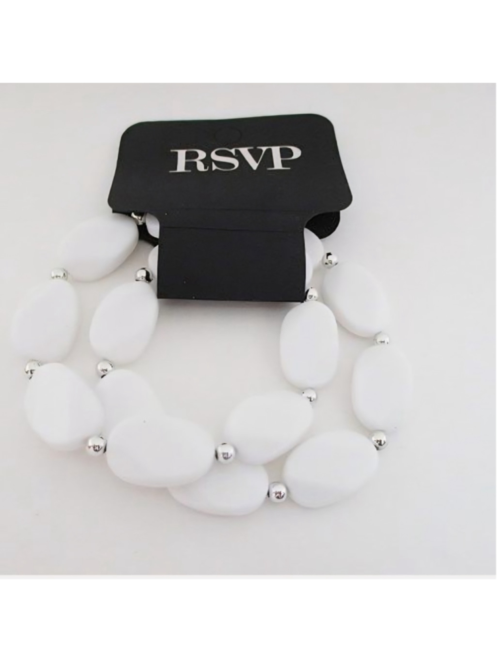 RSVP White and Silver Beaded Strech Bracelet